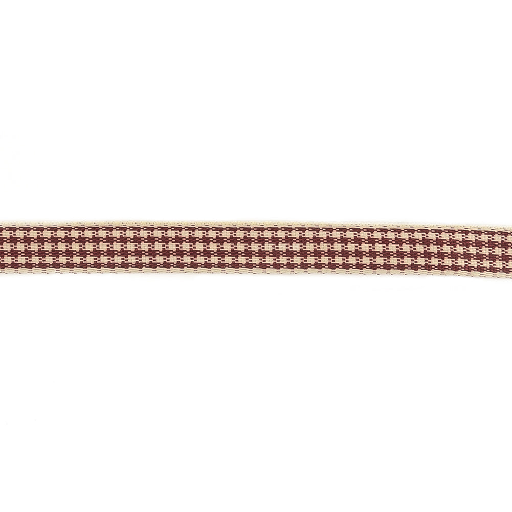 Wine and Cream Houndstooth Check Woven Ribbon - 0.375" Detail