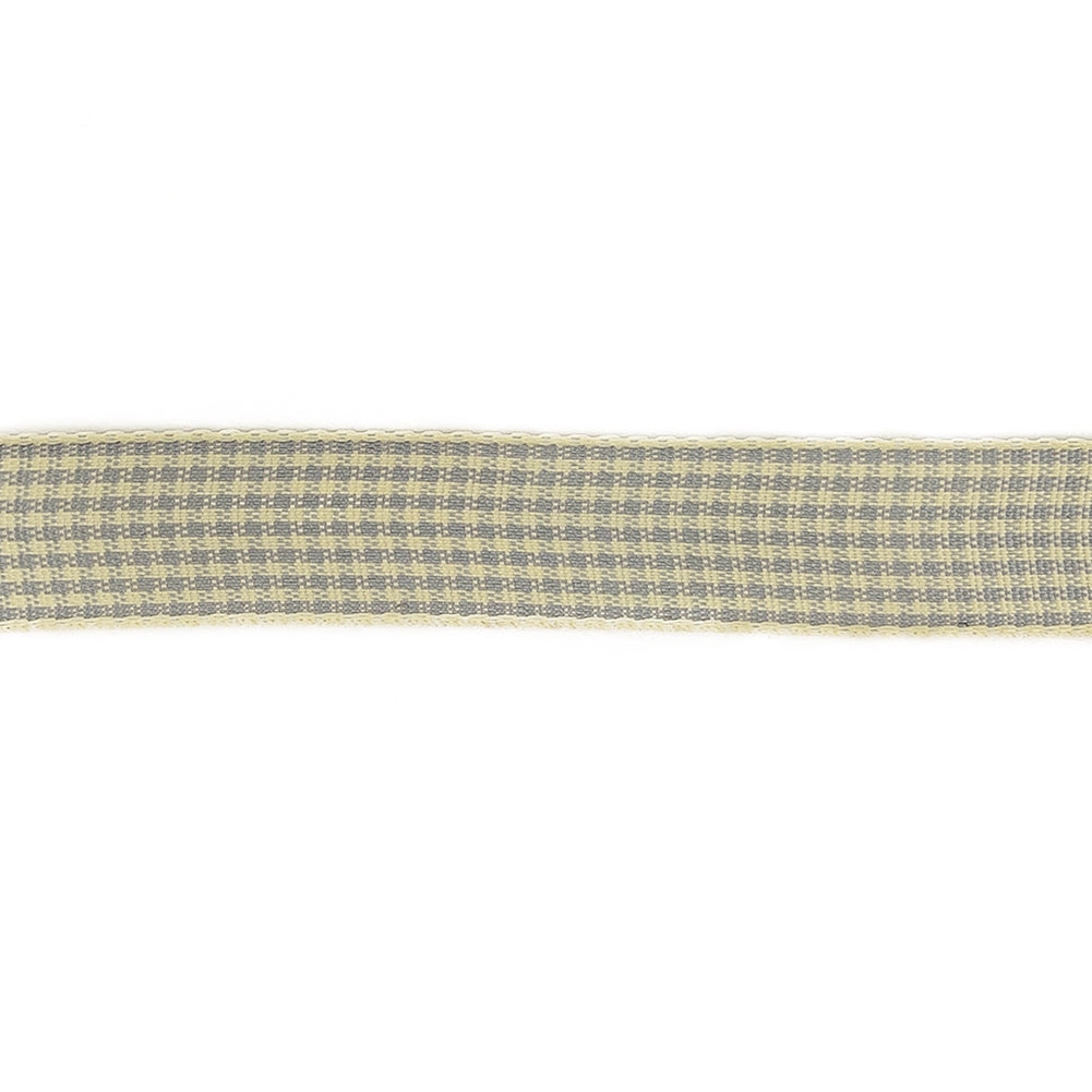 Cool Gray and Cannoli Cream Houndstooth Check Woven Ribbon - 0.625" Detail