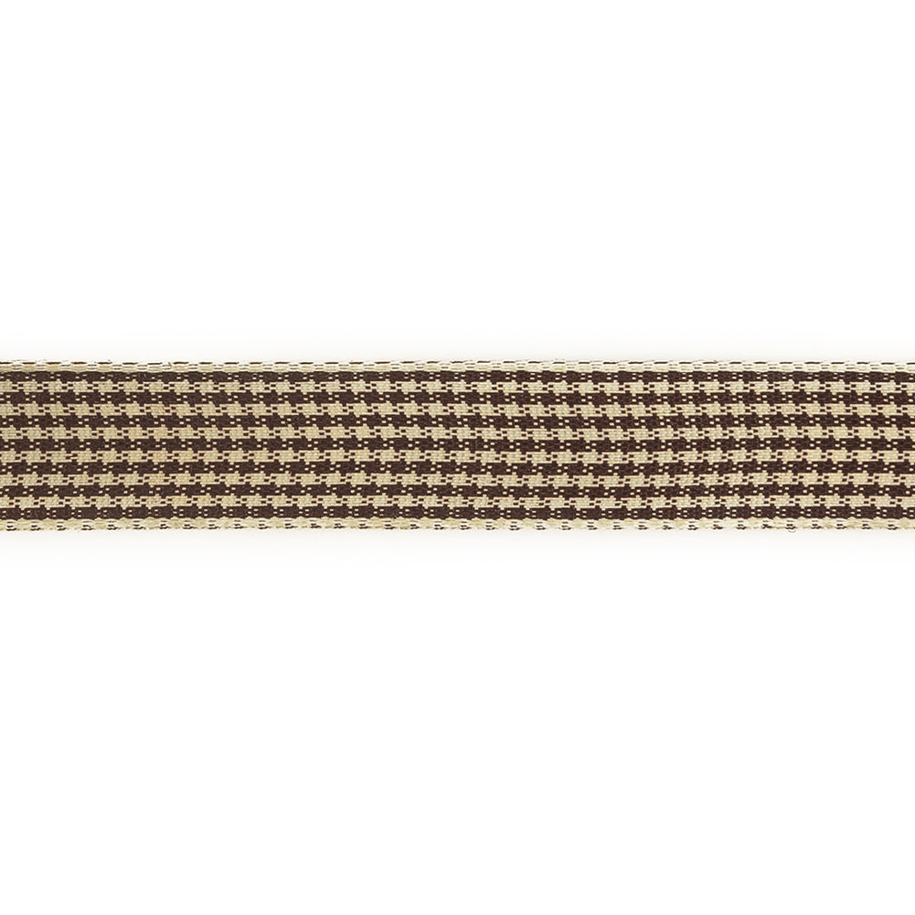 Brown and Cream Houndstooth Check Woven Ribbon - 0.625" Detail