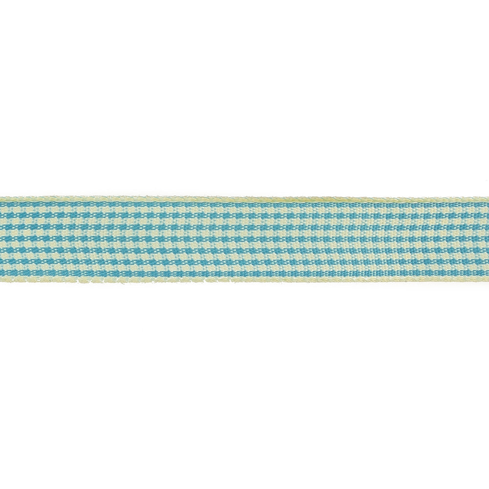 Sky Blue and Glass Green Houndstooth Check Woven Ribbon - 0.625" Detail