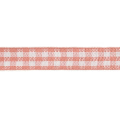 Rose and Bright White Gingham Woven Ribbon - 0.625" Detail