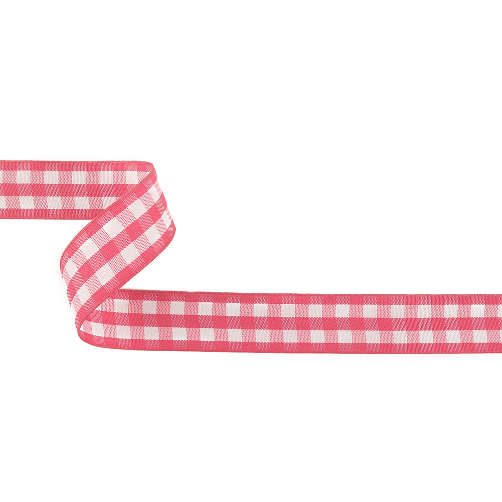 Fuchsia and Bright White Gingham Woven Ribbon - 1"