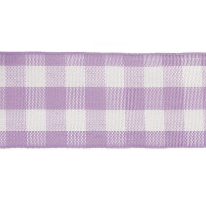 Lilac and Bright White Gingham Woven Ribbon - 1.5" Detail