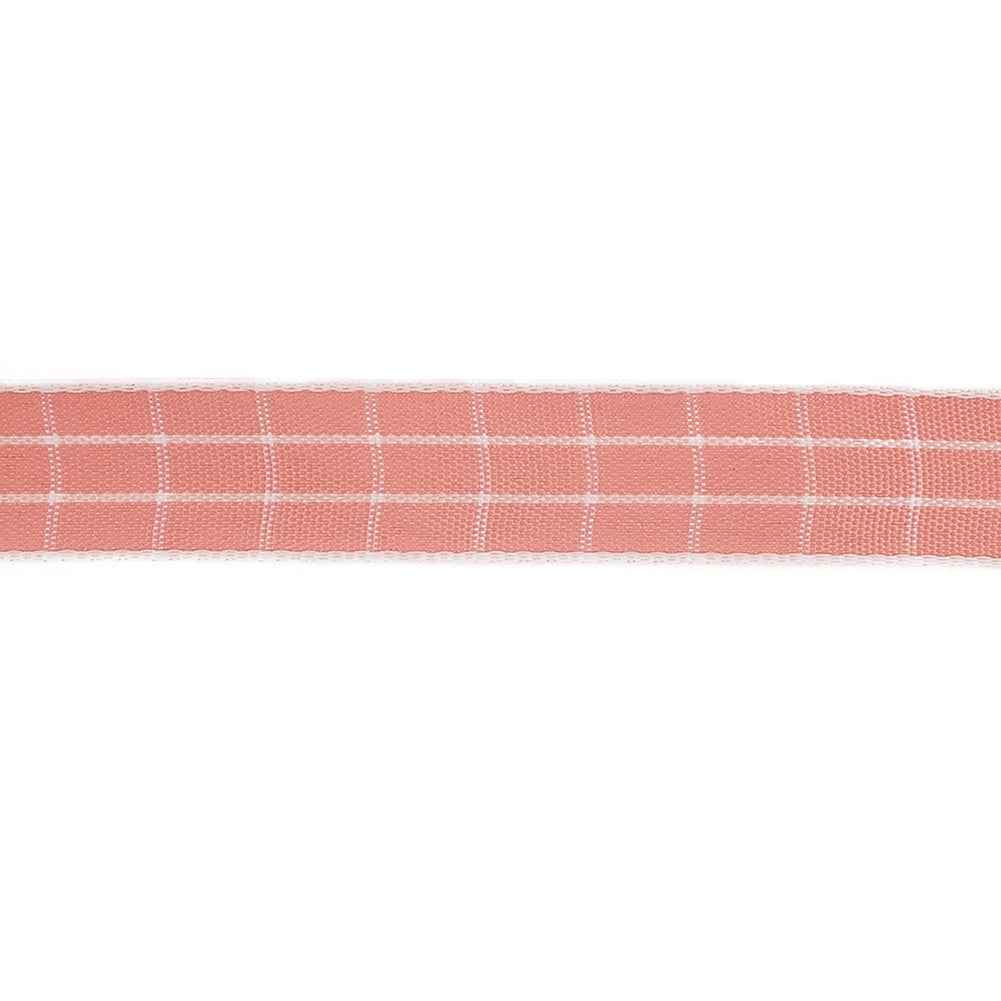 Pink Icing and White Windowpane Check Woven Ribbon - 0.625" Detail