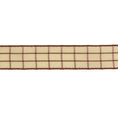 Brown and Ethereal Green Windowpane Check Woven Ribbon - 0.625" Detail