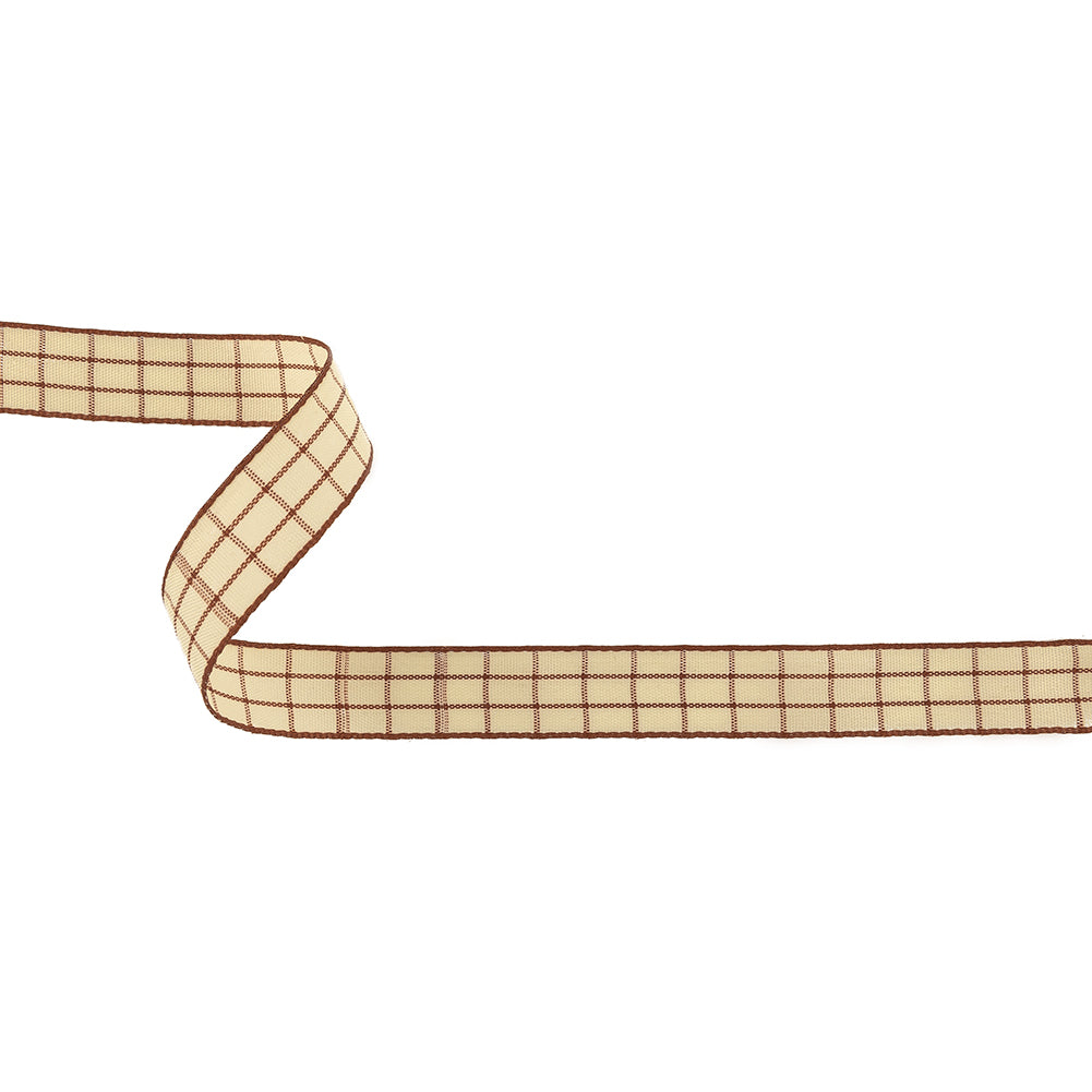 Windowpane Ribbon Brown and Ethereal Green Windowpane Check Woven Ribbon - 0.625