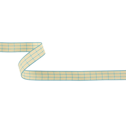 Baltic Sea and Ethereal Green Windowpane Check Woven Ribbon - 0.625"