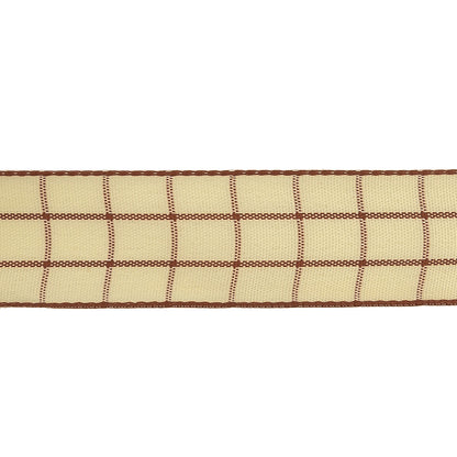Brown and Ethereal Green Windowpane Check Woven Ribbon - 1" Detail