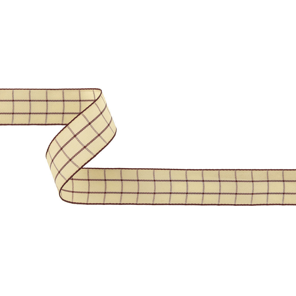 Windowpane Ribbon Burgundy and Ethereal Green Windowpane Check Woven Ribbon - 1