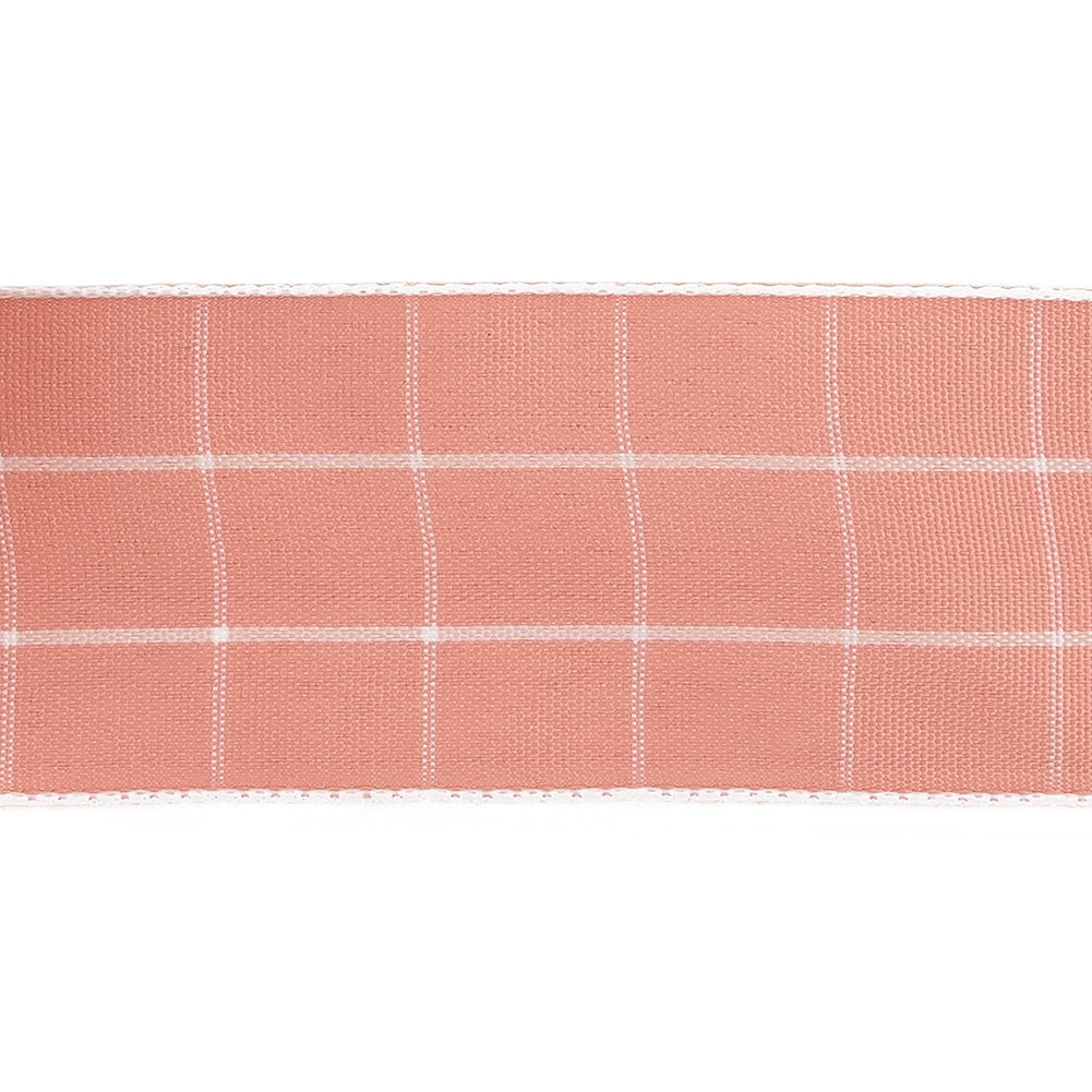 Pink Icing and White Windowpane Check Woven Ribbon - 1.5" Detail