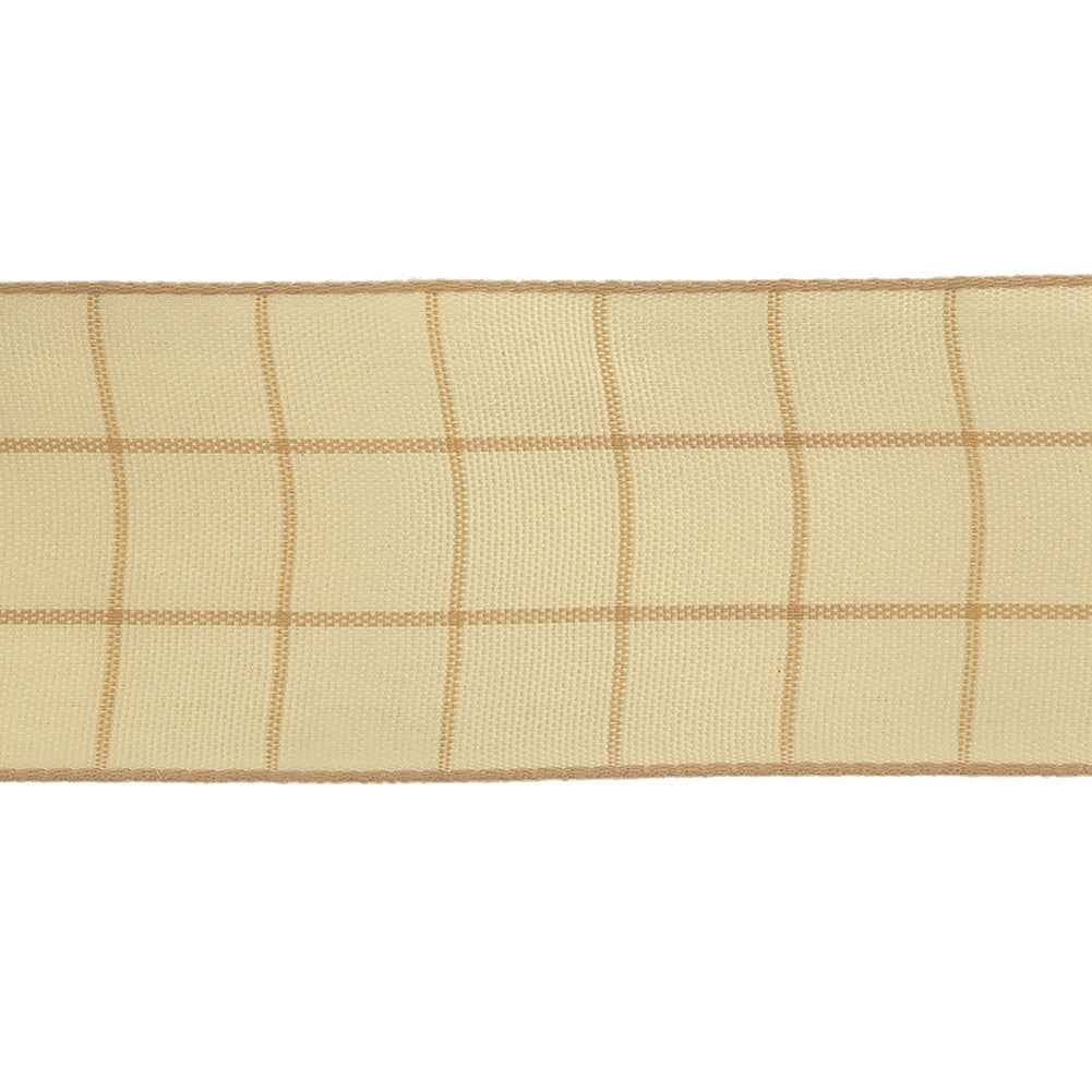 Mellow Buff and Ethereal Green Windowpane Check Woven Ribbon - 1.5" Detail