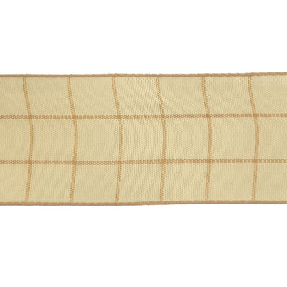 Mellow Buff and Ethereal Green Windowpane Check Woven Ribbon - 1.5" Detail