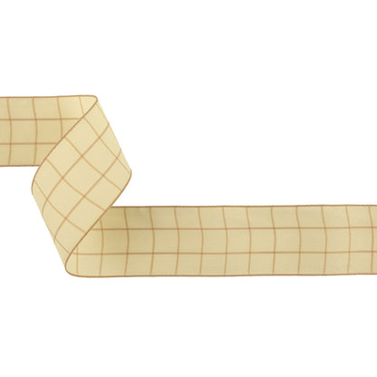 Mellow Buff and Ethereal Green Windowpane Check Woven Ribbon - 1.5"
