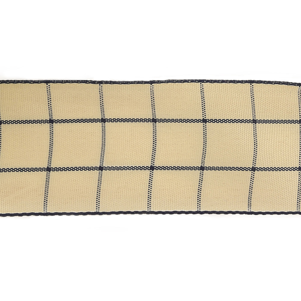 Navy and Ethereal Green Windowpane Check Woven Ribbon - 1.5" Detail