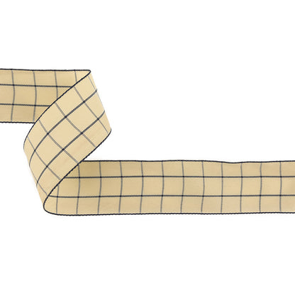 Navy and Ethereal Green Windowpane Check Woven Ribbon - 1.5"