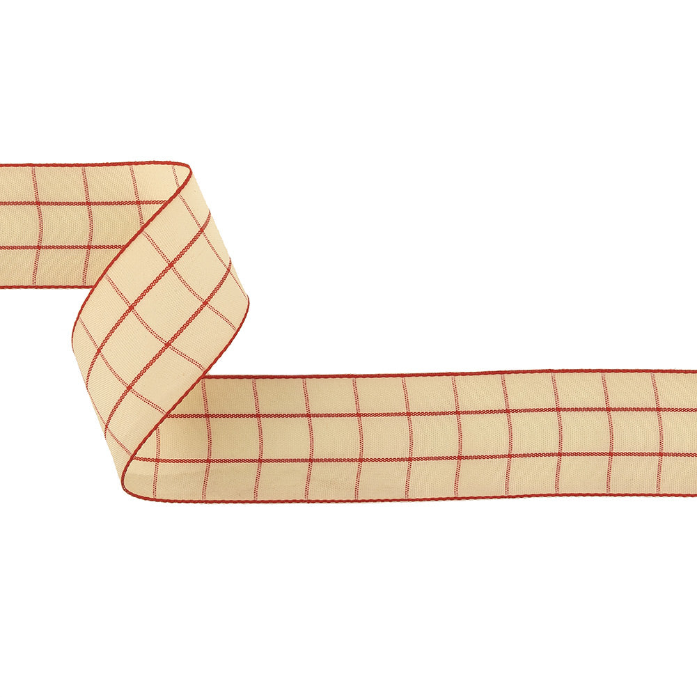 Windowpane Ribbon Pointsettia and Ethereal Green Windowpane Check Woven Ribbon - 1.5
