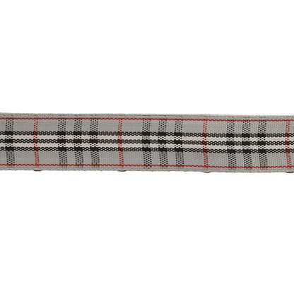 Gray, Black and Red Plaid Woven Ribbon - 0.625" Detail
