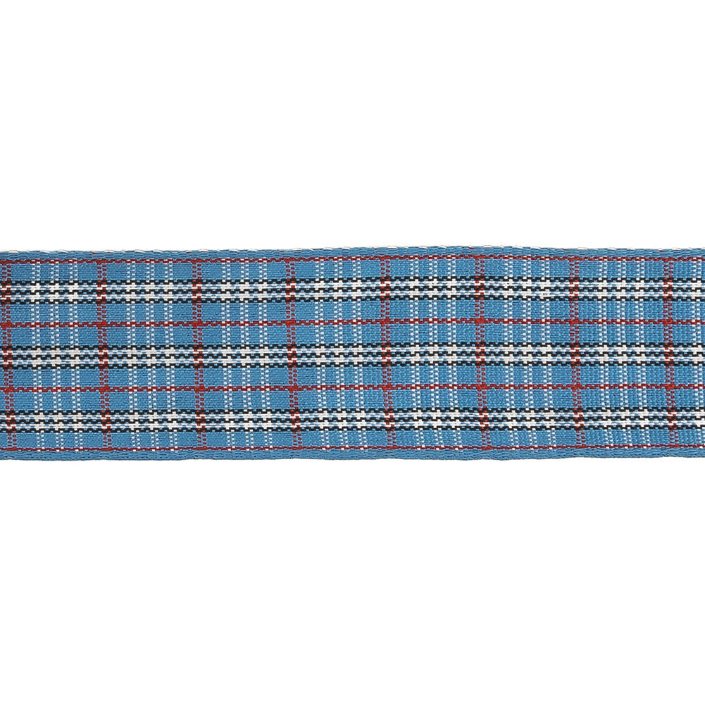 Blue, Red and White Plaid Woven Ribbon - 1" Detail