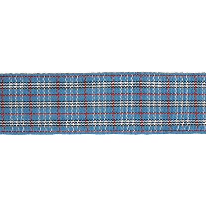 Blue, Red and White Plaid Woven Ribbon - 1" Detail