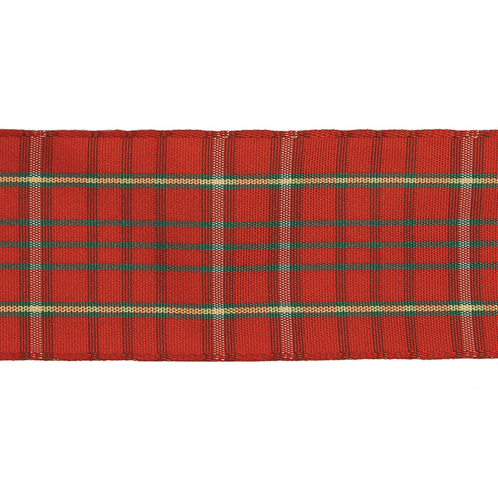 Red, Green, and Yellow Plaid Woven Ribbon - 1.5" Detail