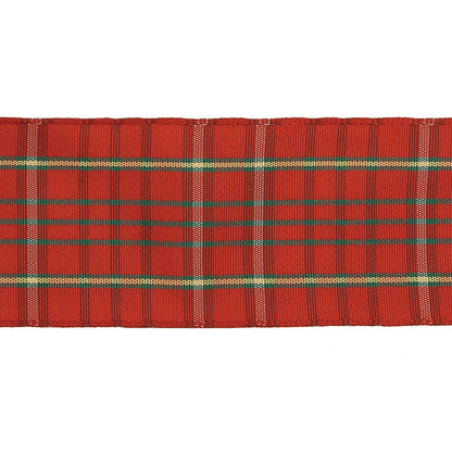Red, Green, and Yellow Plaid Woven Ribbon - 1.5" Detail