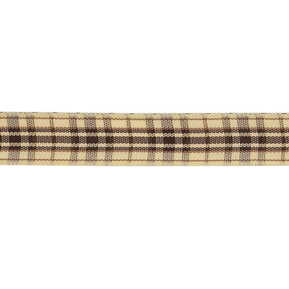 Brown Stone, Tan and Vanilla Ice Plaid Woven Ribbon - 0.625" Detail