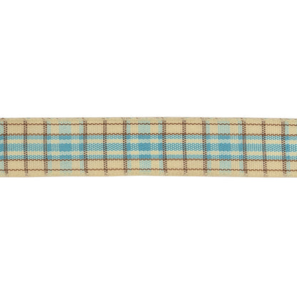 Sky Blue, Brown and Vanilla Ice Plaid Woven Ribbon - 0.625" Detail