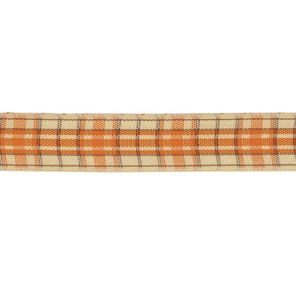 Golden Poppy, Brown and Vanilla Ice Plaid Woven Ribbon - 0.625" Detail