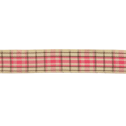 Bubblegum, Brown and Vanilla Ice Plaid Woven Ribbon - 0.625" Detail
