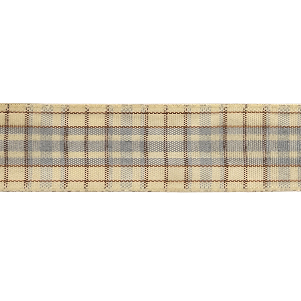 Gray, Brown and Vanilla Ice Plaid Woven Ribbon - 1" Detail
