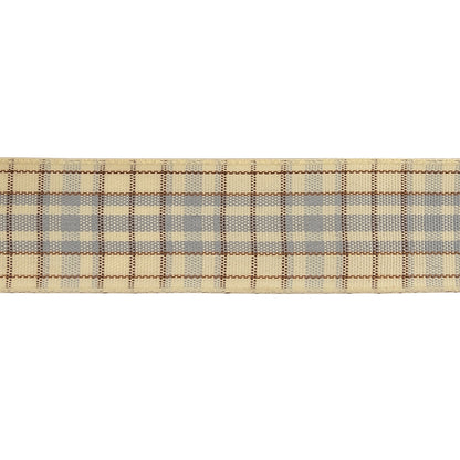 Gray, Brown and Vanilla Ice Plaid Woven Ribbon - 1" Detail