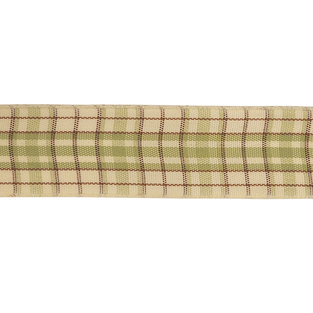 Sage, Brown and Vanilla Ice Plaid Woven Ribbon - 1" Detail
