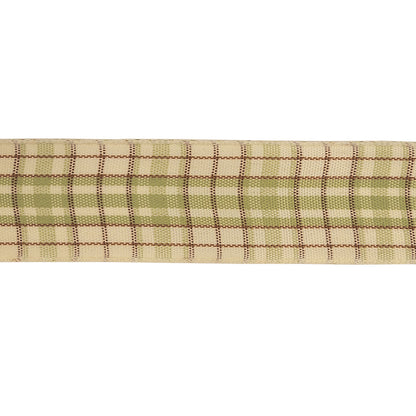 Sage, Brown and Vanilla Ice Plaid Woven Ribbon - 1" Detail