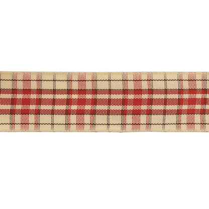 Mars Red, Brown and Vanilla Ice Plaid Woven Ribbon - 1" Detail