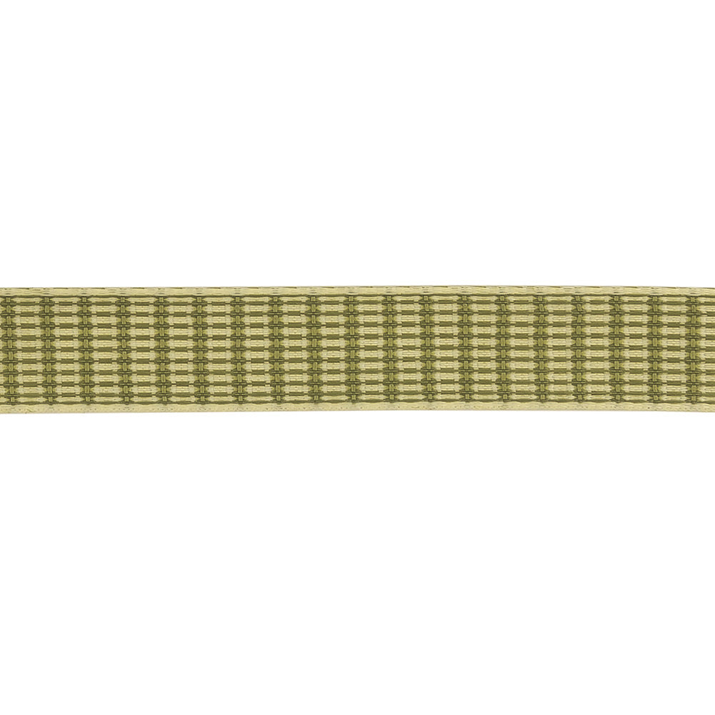 Moss Green and White Rectangles Jacquard Ribbon - 0.625" Detail