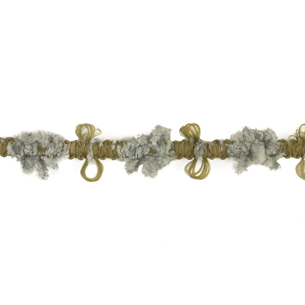 Cool Gray and Moss Chenille Floral Trim - 0.75" Detail