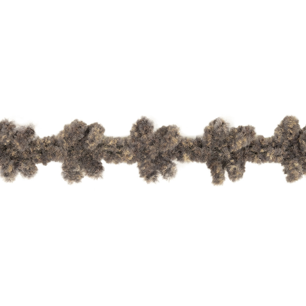 Heathered Charcoal and Latte Floral Chenille Trim - 0.625" Detail