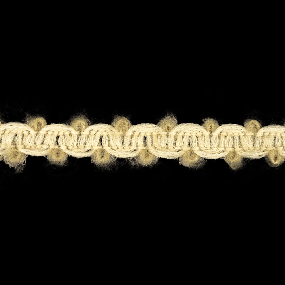 Travertine and Gardenia Fuzzy Braided Wool Blend Trim - 0.5" Detail