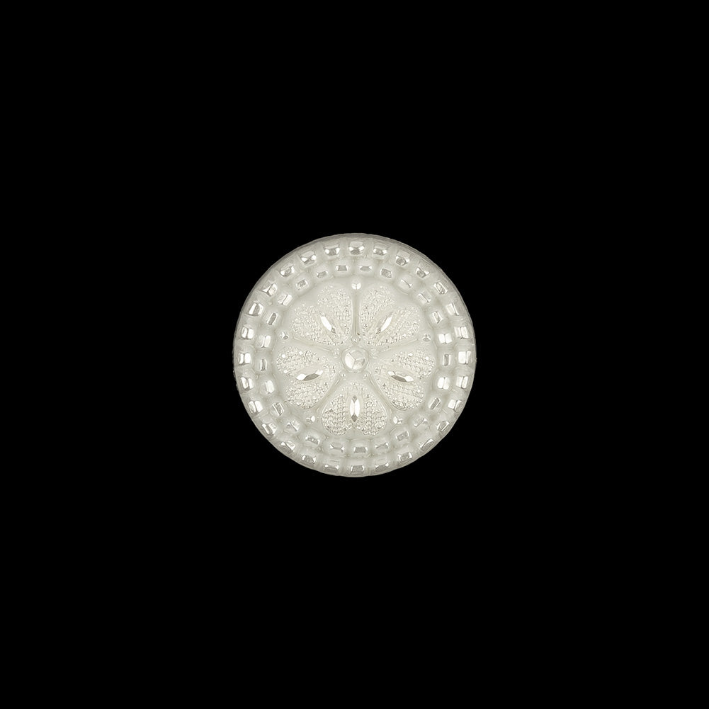 Italian White and Silver Tint Floral Textured Shank Back Button - 20L/12.5mm