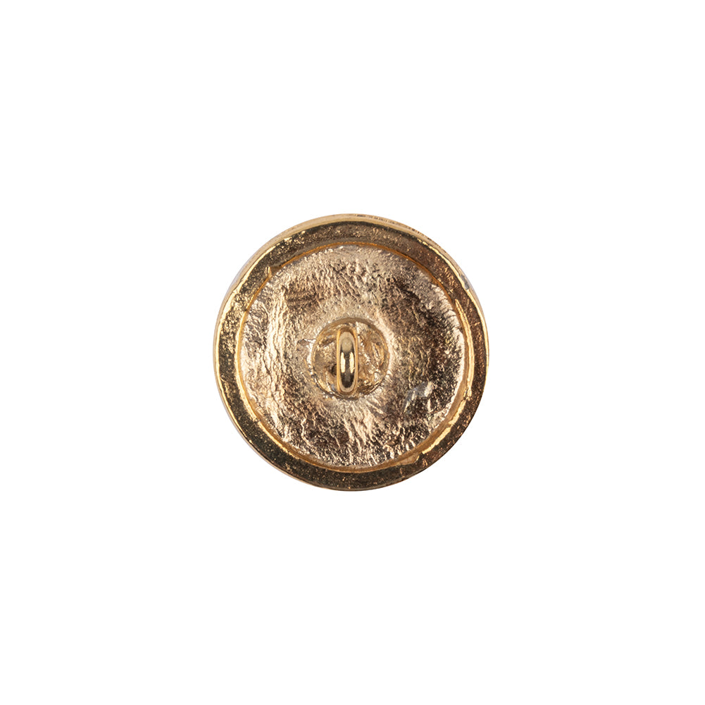 Shiny Gold Abstract Textured Shank Back Metal Button with Radial Rim - 24L/15mm Detail