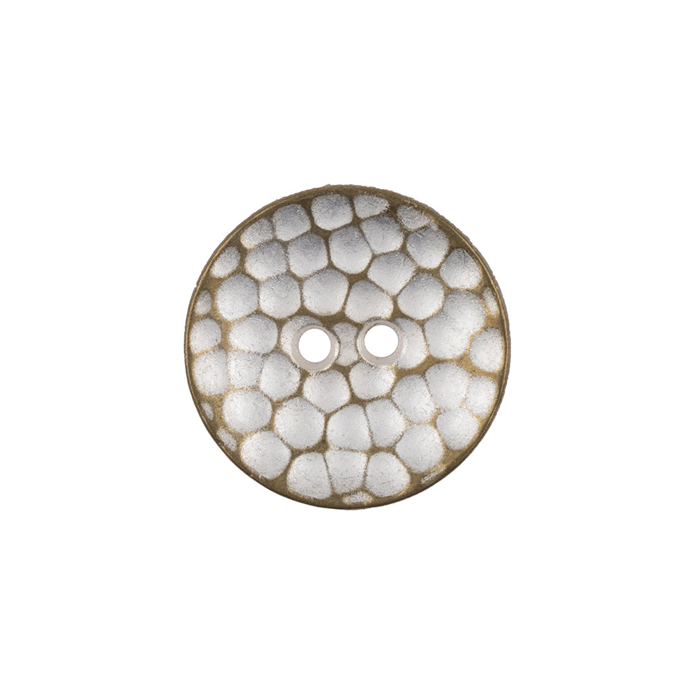 Italian Silver Brass Geometric 2-Hole Metal Saucer Button - 32L/20mm