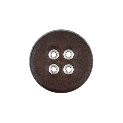 Italian Dark Brown and Shiny Silver Metal 4-Hole Leather Button - 34L/21.5mm