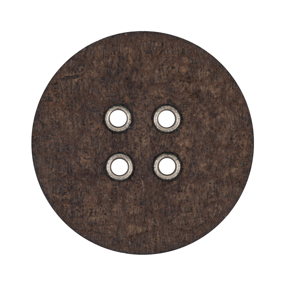 Italian Dark Brown and Shiny Silver Metal 4-Hole Leather Button - 52L/33mm Detail