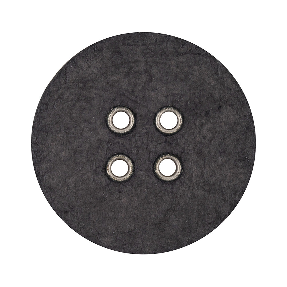 Italian Raven and Shiny Silver Metal 4-Hole Leather Button - 52L/33mm Detail
