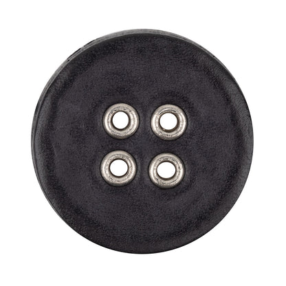 Italian Raven and Shiny Silver Metal 4-Hole Leather Button - 52L/33mm