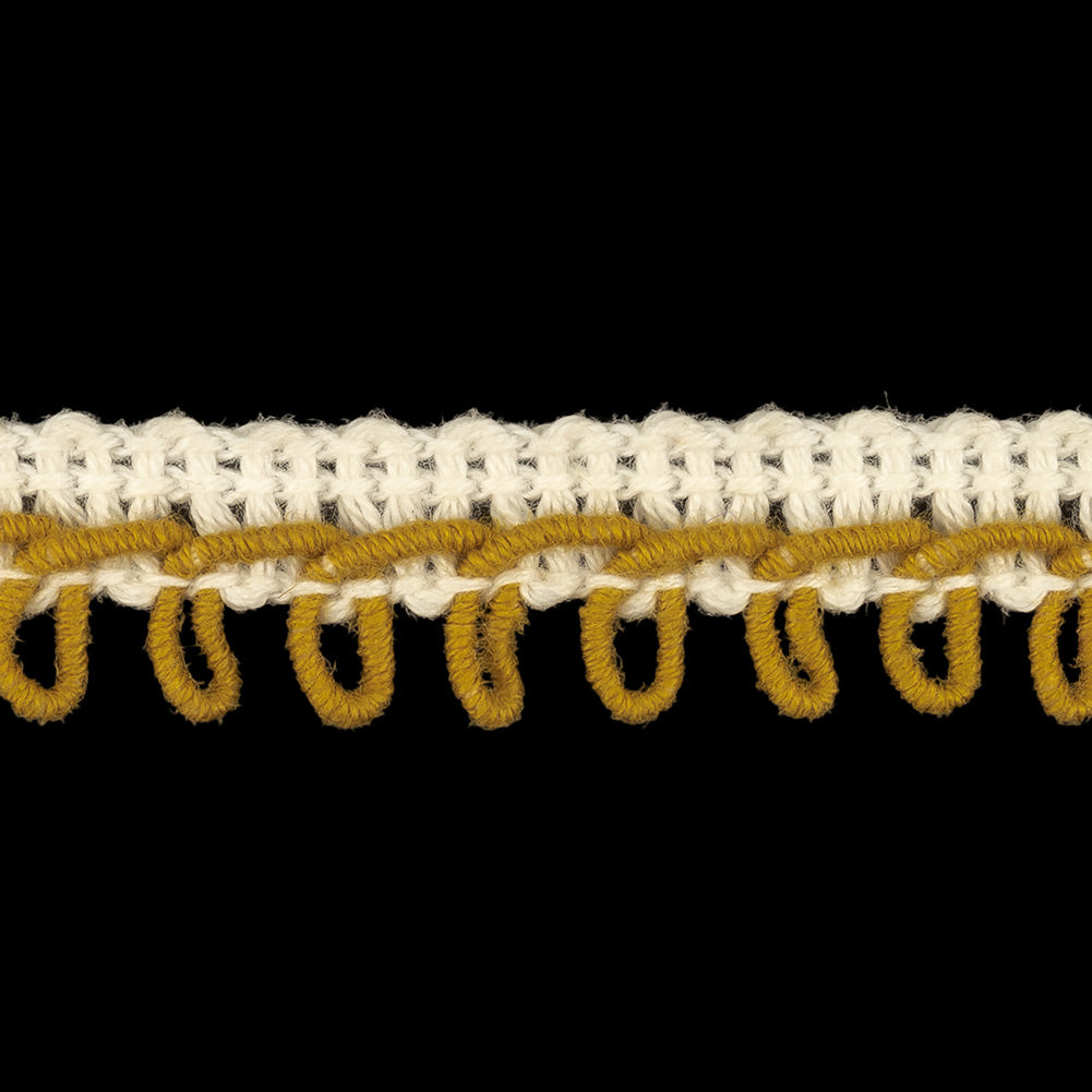 White and Mustard Embroidered Picot-Look Fringe - 0.625" Detail