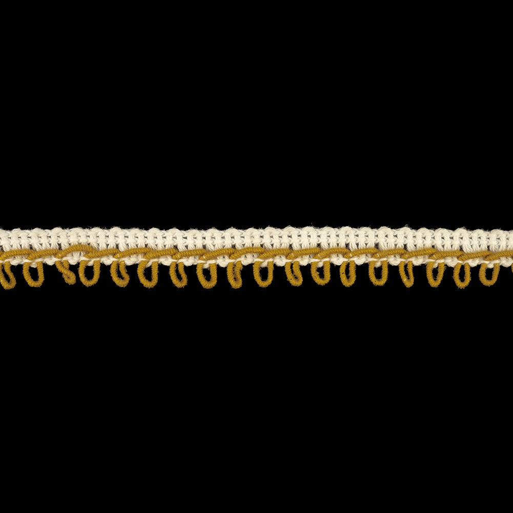 White and Mustard Embroidered Picot-Look Fringe - 0.625"