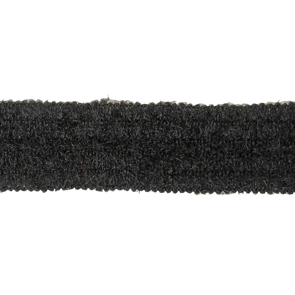 Black Fuzzy Wool Blend Foldover Trim - 1" Detail