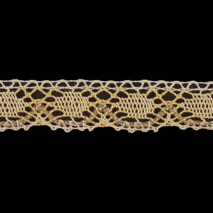 Yellow and Afterglow Iridescent Bobbin Lace Trim - 0.875" Detail