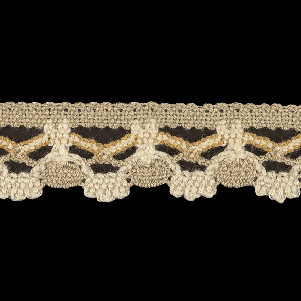 Gray, Beige and White Crochet Lace Trim - 1.25" Detail